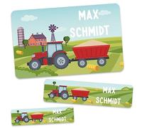 GRAVURZEILE Lot de 100 étiquettes scolaires - Design tracteur - Personnalisées avec nom - 3 tailles - Pour écrire des fournitures scolaires, cahiers, livres, cadeau de rentrée scolaire
