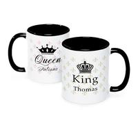 GRAVURZEILE Lot de tasses imprimées avec inscription en allemand - King & Queen - Personnalisable avec nom - Tasse à café avec inscription en allemand - Cadeau de Saint-Valentin - Cadeaux pour elle et
