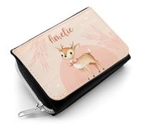 GRAVURZEILE Portefeuille imprimé pour enfant - Animaux - Personnalisé avec nom - Porte-monnaie avec fermeture éclair pour l'argent de poche et le billet de transport - Cadeau de rentrée des classes