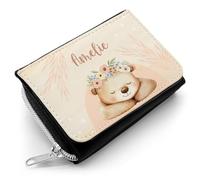 GRAVURZEILE Portefeuille imprimé pour enfant - Animaux - Personnalisé avec nom - Porte-monnaie avec fermeture éclair pour l'argent de poche et le billet de transport - Cadeau de rentrée des classes