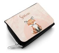GRAVURZEILE Portefeuille imprimé pour enfant - Animaux - Personnalisé avec nom - Porte-monnaie avec fermeture éclair pour l'argent de poche et le billet de transport - Cadeau de rentrée des classes