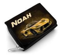 GRAVURZEILE Portefeuille imprimé pour enfant - Voiture de course - Personnalisé avec nom - Porte-monnaie avec fermeture éclair pour l'argent de poche et le billet de transport - Cadeau de rentrée des