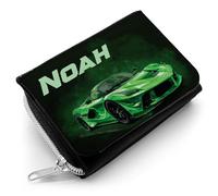 GRAVURZEILE Portefeuille imprimé pour enfant - Voiture de course - Personnalisé avec nom - Porte-monnaie avec fermeture éclair pour l'argent de poche et le billet de transport - Cadeau de rentrée des