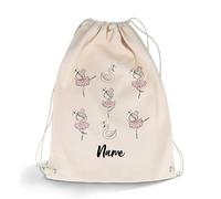 GRAVURZEILE Sac de gym imprimé - Ballerine et nom au choix - Sac à dos de sport avec cordon de serrage - Pour l'école et les loisirs - Pour enfants garçons et filles - 12 l - 33 x 45 cm