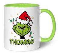 GRAVURZEILE Tasse de Noël imprimée, Grinch MiMiMiMiMi, personnalisable, passe au lave-vaisselle et au micro-ondes, tasse comme cadeau pour elle et lui, vert clair