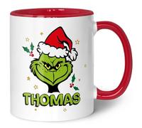 GRAVURZEILE Tasse de Noël imprimée, Grinch MiMiMiMiMi, personnalisable, passe au lave-vaisselle et au micro-ondes, tasse comme cadeau pour elle et lui, rouge avec nom, GZ-14592.2
