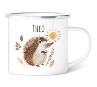 GRAVURZEILE Tasse en émail pour enfants - Animaux de la forêt - Hérisson - Personnalisable avec nom - Différents motifs d'animaux au choix - 300 ml - Gobelet pour enfants - Cadeau pour garçons et