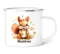 GRAVURZEILE Tasse en émail pour enfants - Animaux écureuils - Personnalisable avec nom - Différents motifs d'animaux au choix - 300 ml - Gobelet pour enfants - Cadeau pour garçons et filles