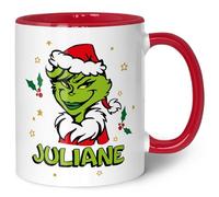GRAVURZEILE Tasse imprimée - Grinch féminin - Personnalisable avec nom - Passe au lave-vaisselle et au micro-ondes - Tasse de Noël comme cadeau pour elle et lui pour Noël - Grinch Femme Rouge