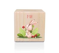 GRAVURZEILE Tirelire en bois - Animaux de la forêt - Personnalisable - Cadeaux personnalisés pour filles et garçons - Pour anniversaire, communion, rentrée des classes - Cadeau pour enfants - Lapin