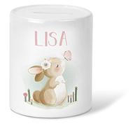 GRAVURZEILE Tirelire pour enfants - Design lapin - Personnalisable - Cadeau pour garçons et filles pour anniversaire, communion, naissance, rentrée des classes - Cadeau pour enfants à économiser