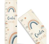 GRAVURZEILE Toise pour enfant en bois - Design bleu arc-en-ciel - Avec nom pour chambre d'enfant - Échelle de 80 à 140 cm - Dimensions : 20 x 70 x 2 cm - Cadeau de naissance pour filles et garçons