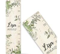 GRAVURZEILE Toise pour enfant en bois - Design feuilles - Avec nom et date pour chambre d'enfant - Échelle mesure 80 à 140 cm - Dimensions : 20 x 70 x 2 cm - Cadeau de naissance pour filles et garçons