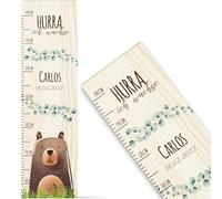 GRAVURZEILE Toise pour enfant en bois - Design ours - Avec nom pour chambre d'enfant - Échelle de 80 à 140 cm - Dimensions : 20 x 70 x 2 cm - Cadeau de naissance pour filles et garçons