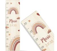 GRAVURZEILE Toise pour enfant en bois - Design rouge arc-en-ciel - Avec nom pour chambre d'enfant - Échelle mesure 80 à 140 cm - Dimensions : 20 x 70 x 2 cm - Cadeau de naissance pour filles et