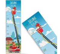 GRAVURZEILE Toise pour enfant en bois - Motif pompiers - Avec nom pour chambre d'enfant - Échelle de 80 à 140 cm - Dimensions : 20 x 70 x 2 cm - Cadeau de naissance pour filles et garçons
