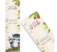 GRAVURZEILE Toise pour enfants en bois - Groupe d'animaux de la forêt - Avec nom pour chambre d'enfant - Échelle mesure 80-140 cm - Dimensions : 20 x 70 x 2 cm - Cadeau de naissance pour fille et