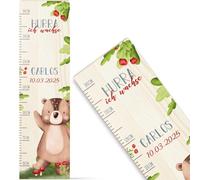GRAVURZEILE Toise pour enfants en bois - Groupe d'animaux de la forêt - Avec nom pour chambre d'enfant - Échelle mesure 80-140 cm - Dimensions : 20 x 70 x 2 cm - Cadeau de naissance pour fille et