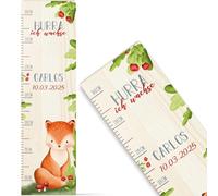 GRAVURZEILE Toise pour enfants en bois - Groupe d'animaux de la forêt - Avec nom pour chambre d'enfant - Échelle mesure 80-140 cm - Dimensions : 20 x 70 x 2 cm - Cadeau de naissance pour fille et