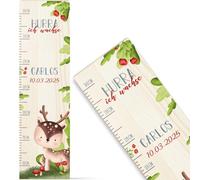 GRAVURZEILE Toise pour enfants en bois - Groupe d'animaux de la forêt - Avec nom pour chambre d'enfant - Échelle mesure 80-140 cm - Dimensions : 20 x 70 x 2 cm - Cadeau de naissance pour fille et