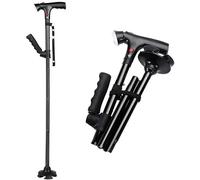 GRAWIT Canne Pliante avec Bouton d'alarme, béquille Pliante extérieure Portable avec lumière LED, bâton de Marche réglable, déambulateur léger en Aluminium Pliable, Elderl Made in China