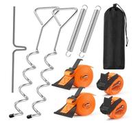 Graxury Kit d’arrimage pour Store de Camping-Car avec Ancrage au Sol 40 cm - Sangles réglables Ressort et Outil poignée T