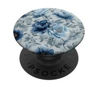 Gray and Blue Flower Lover Cute Girly Navy Floral Nature PopSockets PopGrip Adhésif
