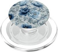 Gray and Blue Flower Lover Cute Girly Navy Floral Nature PopSockets PopGrip pour MagSafe