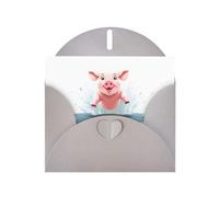 Gray BROLEO Pig jumping into the flaque Print Carte de vœux pour Noël, anniversaire, Saint-Valentin, anniversaire de mariage et invitations de fête