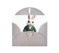 Gray HYTTER Carte de vœux avec imprimé petit lapin blanc dans des vêtements verts pour Noël, anniversaires et anniversaires de mariage