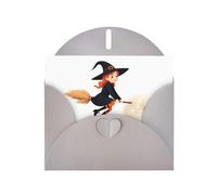 Gray HYTTER Carte de vœux imprimée Little witch riding a broom in the sky pour Noël, anniversaires et anniversaires de mariage