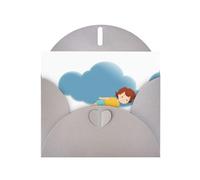 Gray MJHKXLJ Carte de vœux imprimée nacrée avec inscription « Little Girl lying on the clouds » - Enveloppe incluse - Parfait pour Noël, les anniversaires, la Saint-Valentin, les mariages, et plus