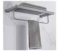 Gray Space Aluminum Perforat Installat Kitchen Bathroom Toilet Wall-Mounted Towel Rack-C1 Wall Mounted Bathroom Towel Holder Hotel Rail Shelf Storage Holder