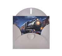 Gray WHJSHOP Carte de vœux Motif train de chemin de fer Motif hiver Noël Nuit de neige Papier nacré double face Effet perle Enveloppe en papier perlé