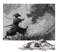 Grayscale Guerrier Puzzles en Bois pour Adultes 300 Pièces Décoration Intérieure Jeu De Défi Familial Jeux ÉduChatifs Cadeaux De Pâques Relaxation Et Sagesse 300pcs (40x28cm)