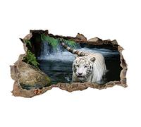 Graz Design - Sticker mural 3D, effet trou dans le mur, autocollant, 60 x 100 cm (L x H), pour chambre à coucher, salon, motif tigre blanc, WL32