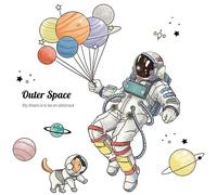 Graz Design Sticker mural pour chambre d'enfant garçon Motif planète spatiale astronaute avec ballon Autocollant mural DIY pour chambre de bébé, chambre d'enfant