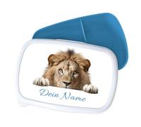 GRAZDesign Boîte à déjeuner personnalisée motif lion avec nom pour enfants - Boîte à goûter maternelle et école - Cadeau pour filles et garçons - Bleu