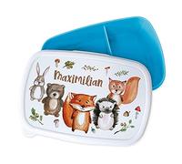 GRAZDesign Boîte à lunch personnalisée pour enfants boîte à lunch pépinière boîte à lunch bleue avec séparateurs noms et animaux de la forêt cadeau d'inscription à l'école garçons filles