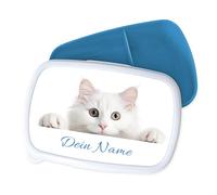 GRAZDesign Jolie boîte à sandwich chat avec nom pour enfants - Boîte à goûter maternelle et école - Cadeau pour filles et garçons - Bleu