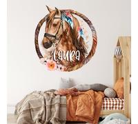 GRAZDesign Sticker mural avec nom - Motif chevaux - Personnalisé - Pour chambre d'enfant - 53 x 50 cm