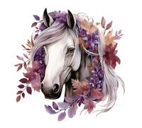 GRAZDesign Sticker mural cheval avec fleurs violet pour chambre d'enfant et chambre de fille - Décoration murale comme autocollant - 51 x 50 cm