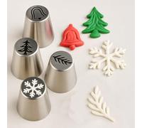 Graziano, Lot de 4 becs russes de Noël en acier inoxydable, motifs fougère, cloche, flocon de neige, arbre