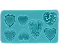 Graziano, Moule en silicone 7 cœurs divers décorations 13 x 8 cm - 2 à 4 cm, pour pâtes à sucre, gâteaux originaux