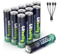 GRbatty Lot de 12 Pile AAA Rechargeable 1.5V USB C Lithium, 1200mWh Pile Rechargeable AAA avec Charging Cable USB Charge Directe 1 Hour Fast Charging
