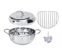 Grcfumo Friteuse, petite friteuse, poêle à frire en acier inoxydable avec couvercle thermomètre, ustensiles de cuisine, friteuse