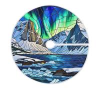 Grckit Arctic Jupe de sapin de Noël en vitrail 91,4 cm Décoration de vacances pour Noël, tapis doux pour décoration sous le sapin, salon, extérieur