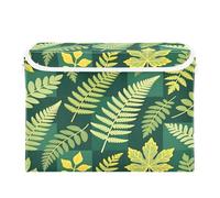 Grckit Bacs de rangement pliables en tissu avec couvercles, feuilles de fougère vertes, panier de rangement en tissu pour la maison, la chambre à coucher, le bureau, le placard (41,5 x 32,6 x 30,9 cm)