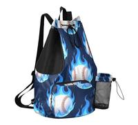 Grckit Blue Flame Sac à dos de plage avec poche pour eau humide, sac à dos léger et pliable avec cordon de serrage pour la natation, la gym, la randonnée, la pêche, les voyages pour homme et femme