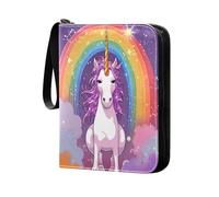 Grckit Classeur à cartes licorne arc-en-ciel 4 poches, 400 poches, porte-cartes de jeu, albums, étui de rangement pour cartes de football, cartes de baseball